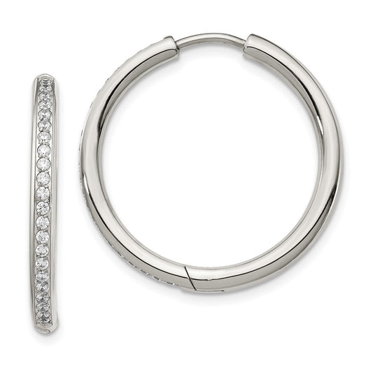 Stainless Steel Polished with CZ 2.5mm Hinged Hoop Earrings