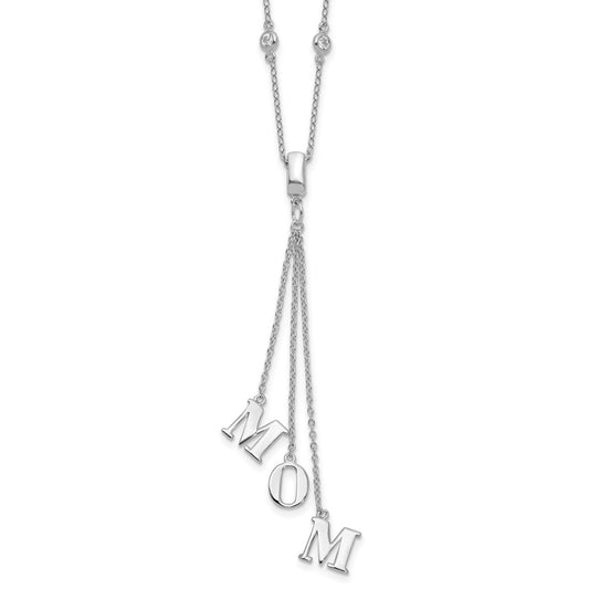 Sterling Silver Rhodium-plated CZ w/2in ext. MOM Y-Necklace 16 Inches