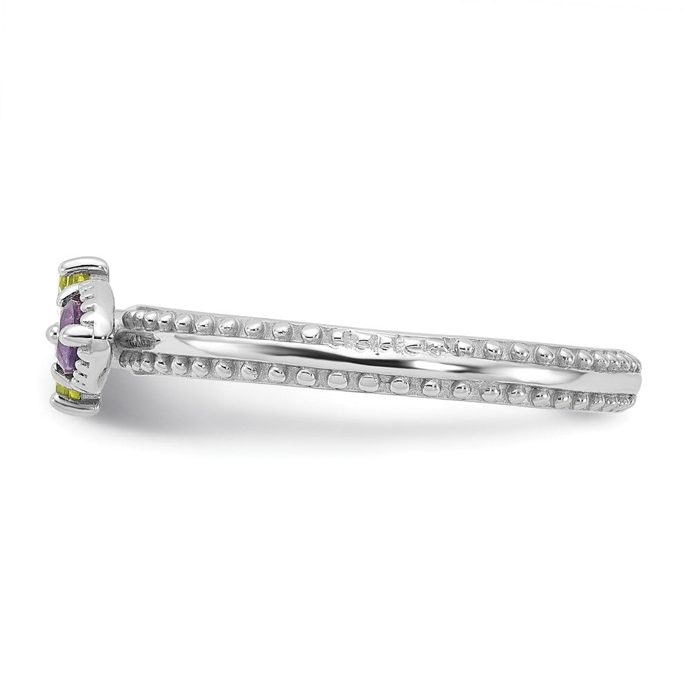 Sterling Silver Stackable Expressions Rhodium-plated Textured Amethyst and Peridot Flower Ring Size -6