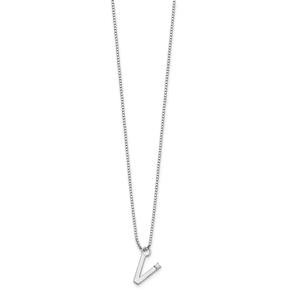 White Ice Sterling Silver Rhodium-plated 18 inch Diamond Letter V Initial Necklace plus 2 inch Extender 18 Inches