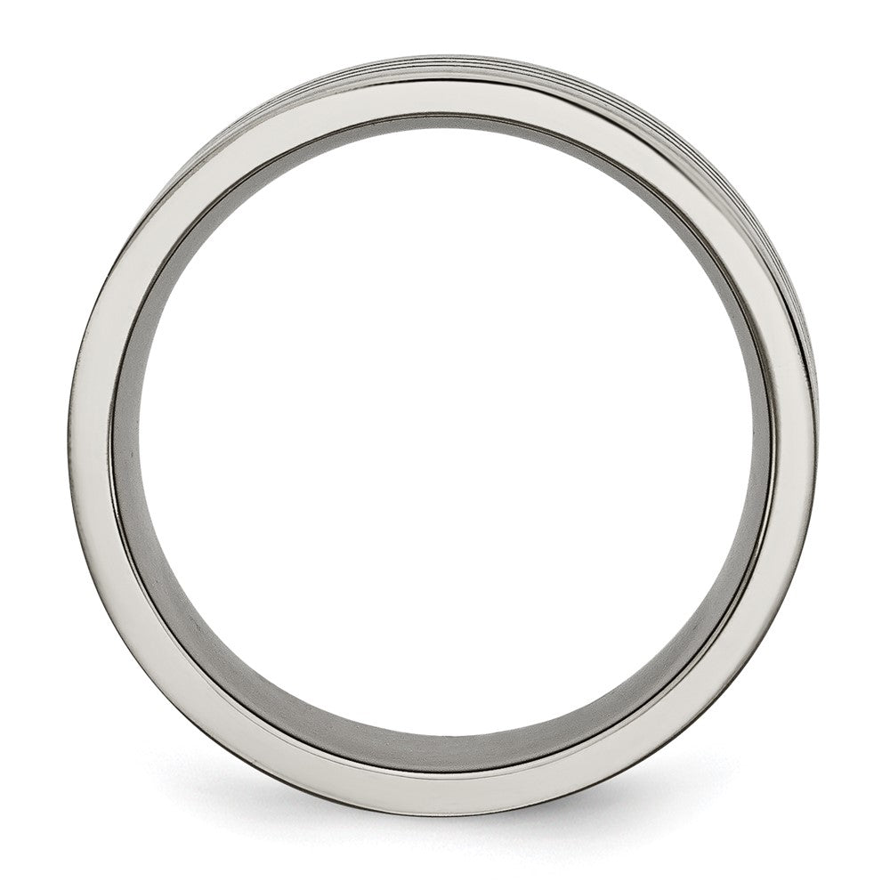 Titanium Satin and Polished Black Enamel Striped 8mm Flat Band Size - 13