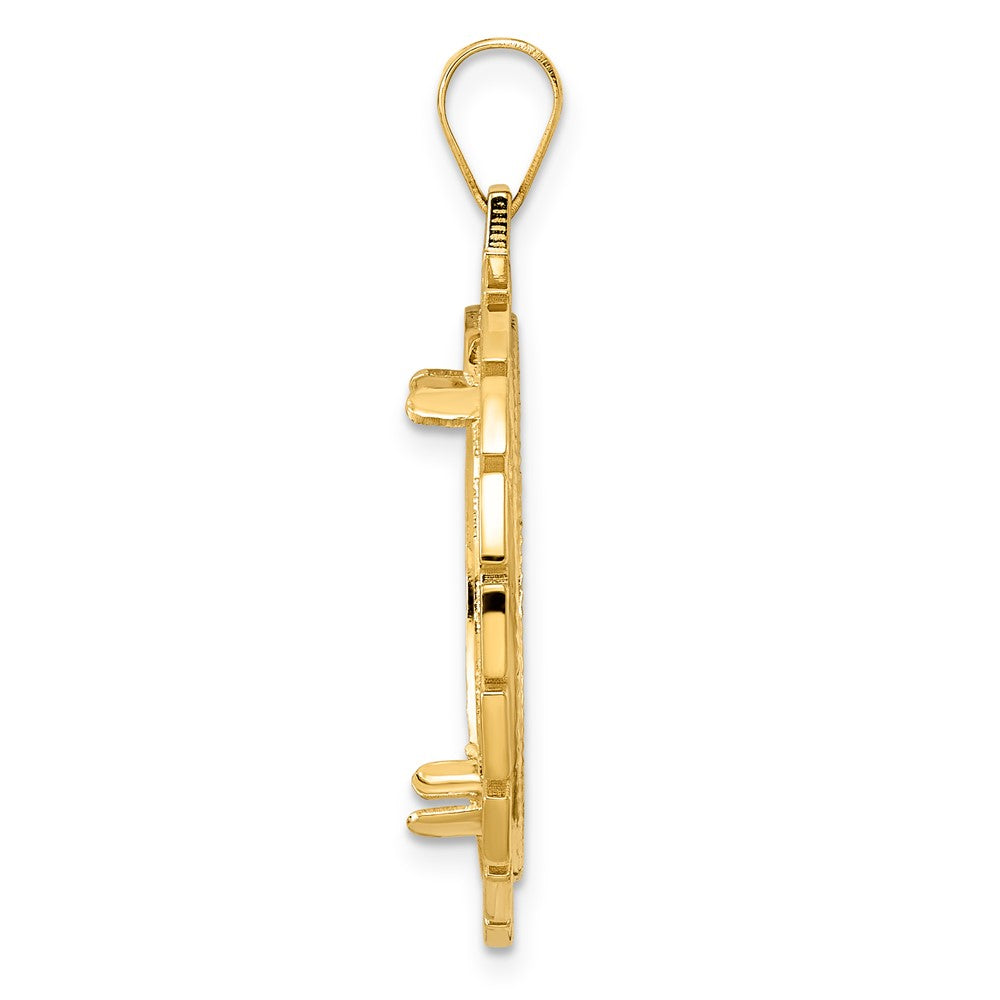 14k Diamond Cut Greek Key with 22.0mm Prong Coin Bezel Pendant
