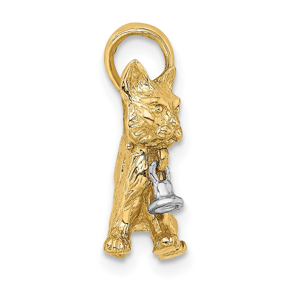 14k Two-Tone 3-D Cat w/ Dangling Bell Charm
