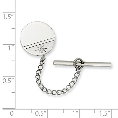 Kelly Waters Rhodium-plated .01 Ct. Diamond Polished and Satin Round Tie Tac with Safety Chain Q-GP3852
