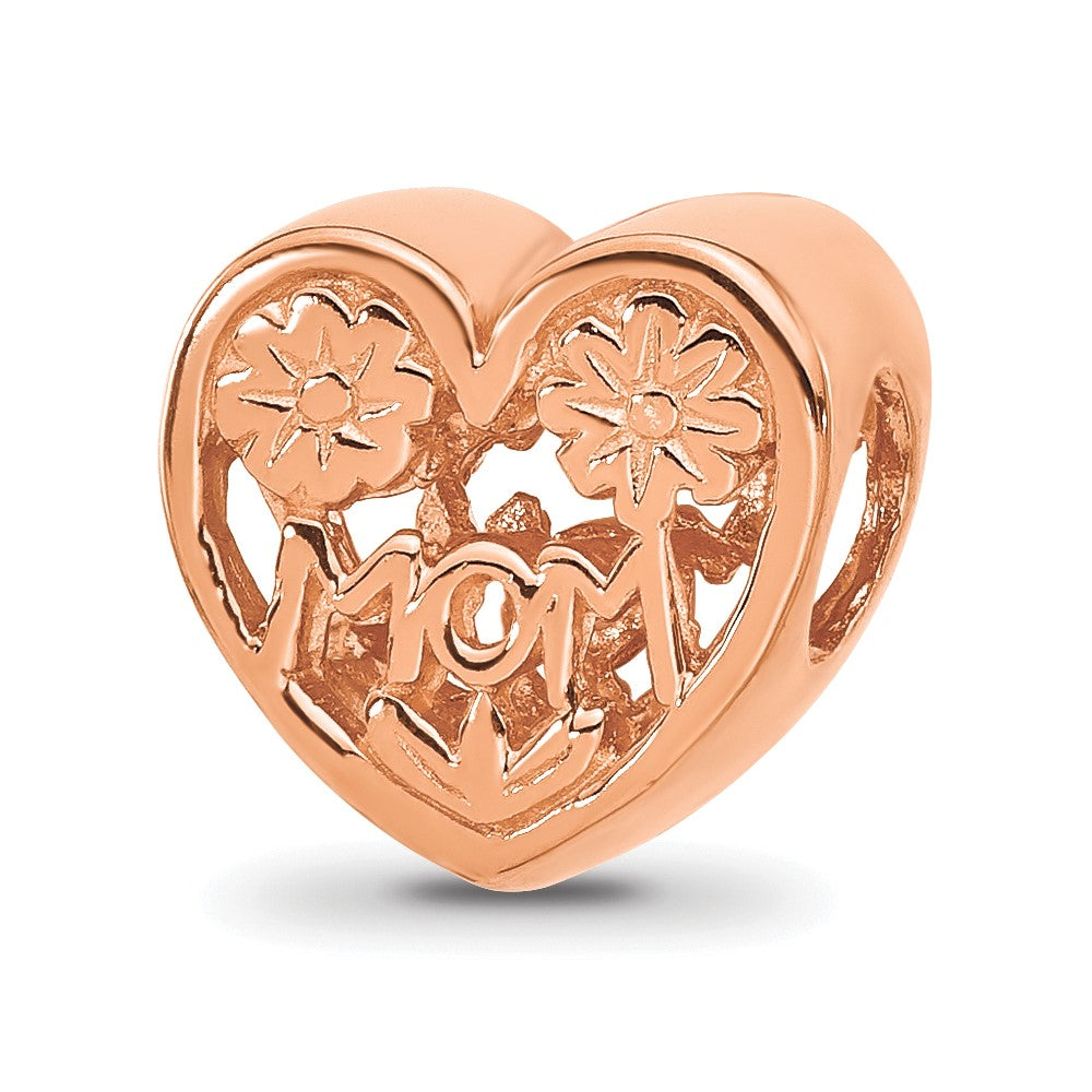 Sterling Silver Reflections Rose Gold-plated Floral Mom Heart Bead
