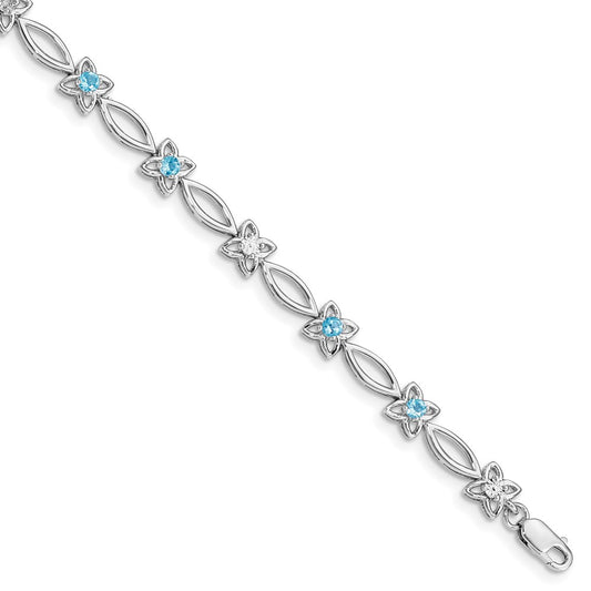 Sterling Silver Rhodium-plated Blue Topaz & Diamond Bracelet 7 inches