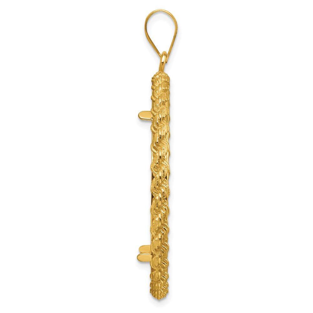 Wideband Distinguished Coin Jewelry 14k Polished and Diamond-cut with Casted Rope 32.7mm Prong Coin Bezel Pendant