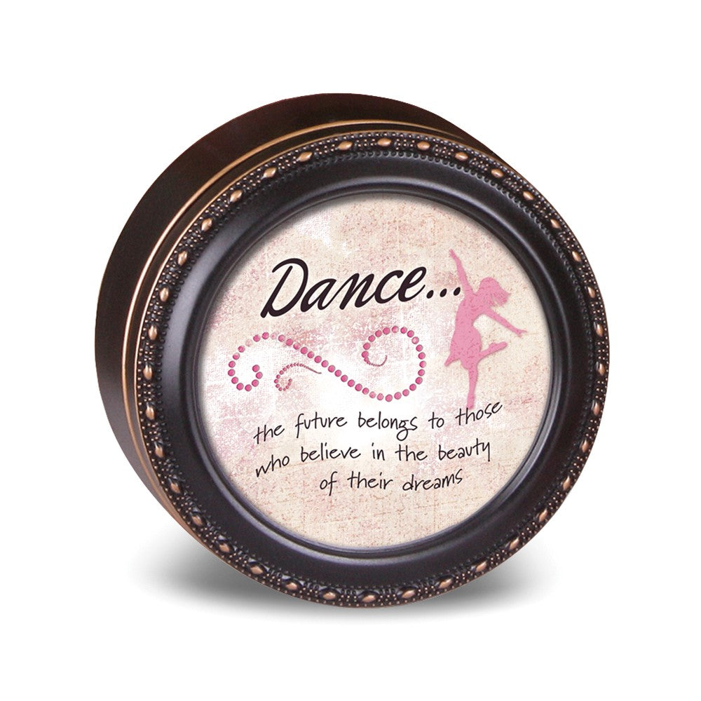 DANCE Black Finish Resin Round Keepsake Box QGM11652