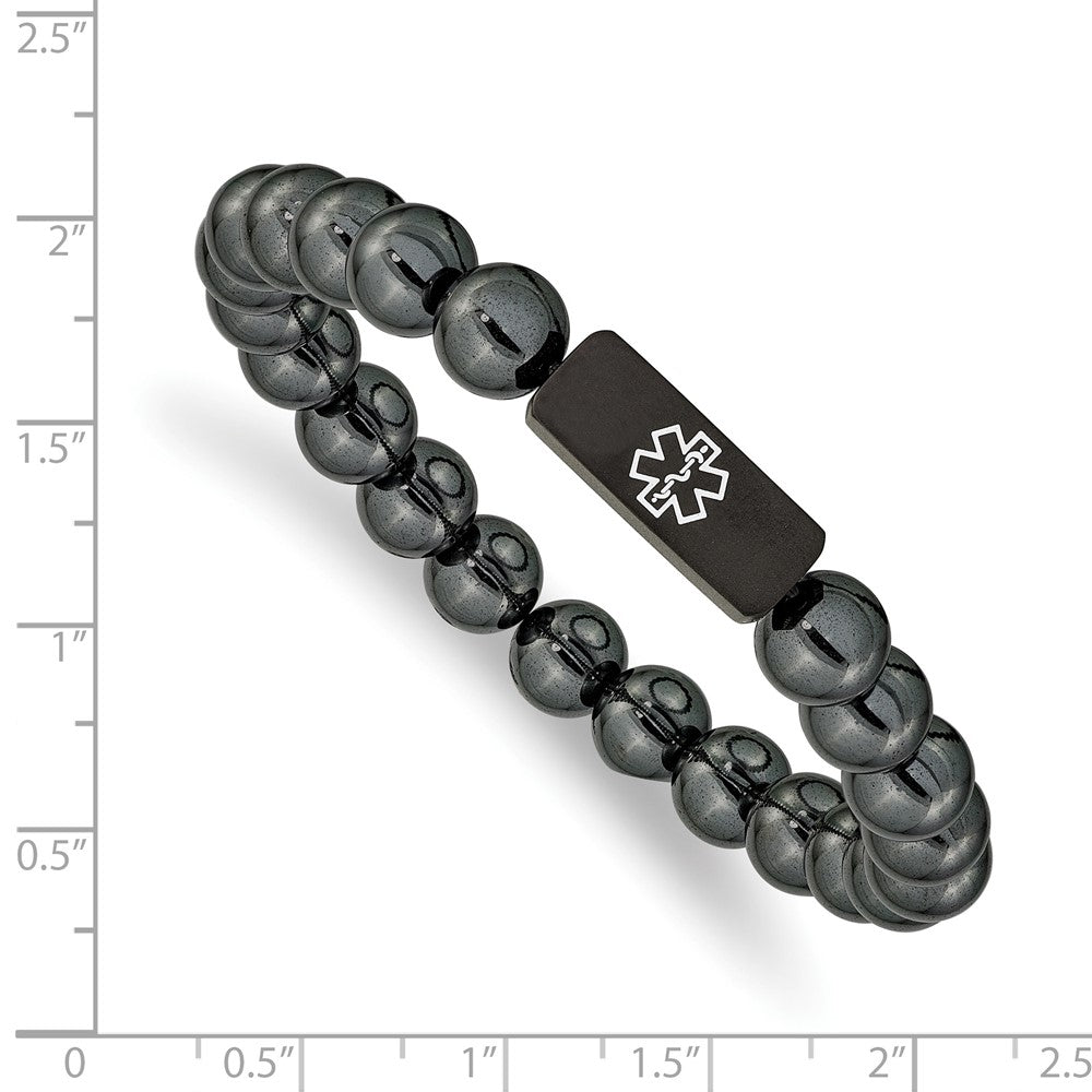 Stainless Steel Brushed Black IP Enamel Medical Hematite Stretch Bracelet