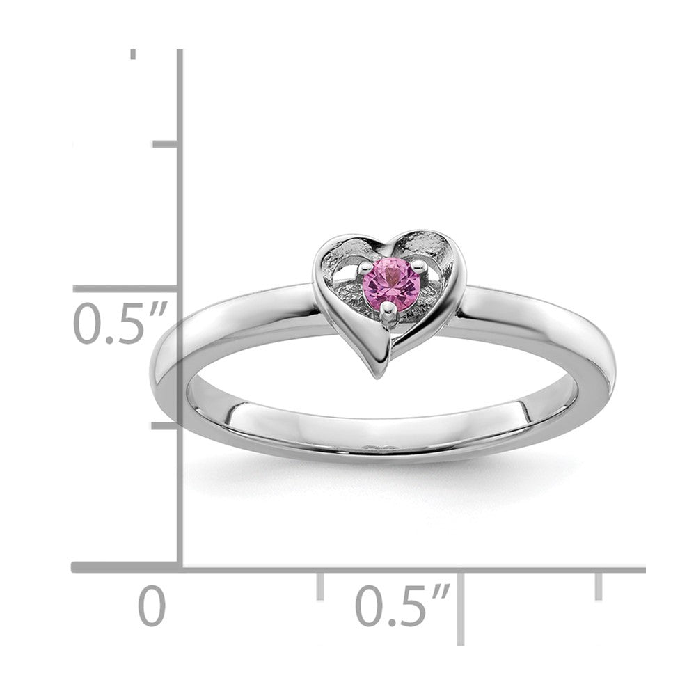 Sterling Silver Stackable Expressions Created Pink Sapphire Heart Ring Size -9