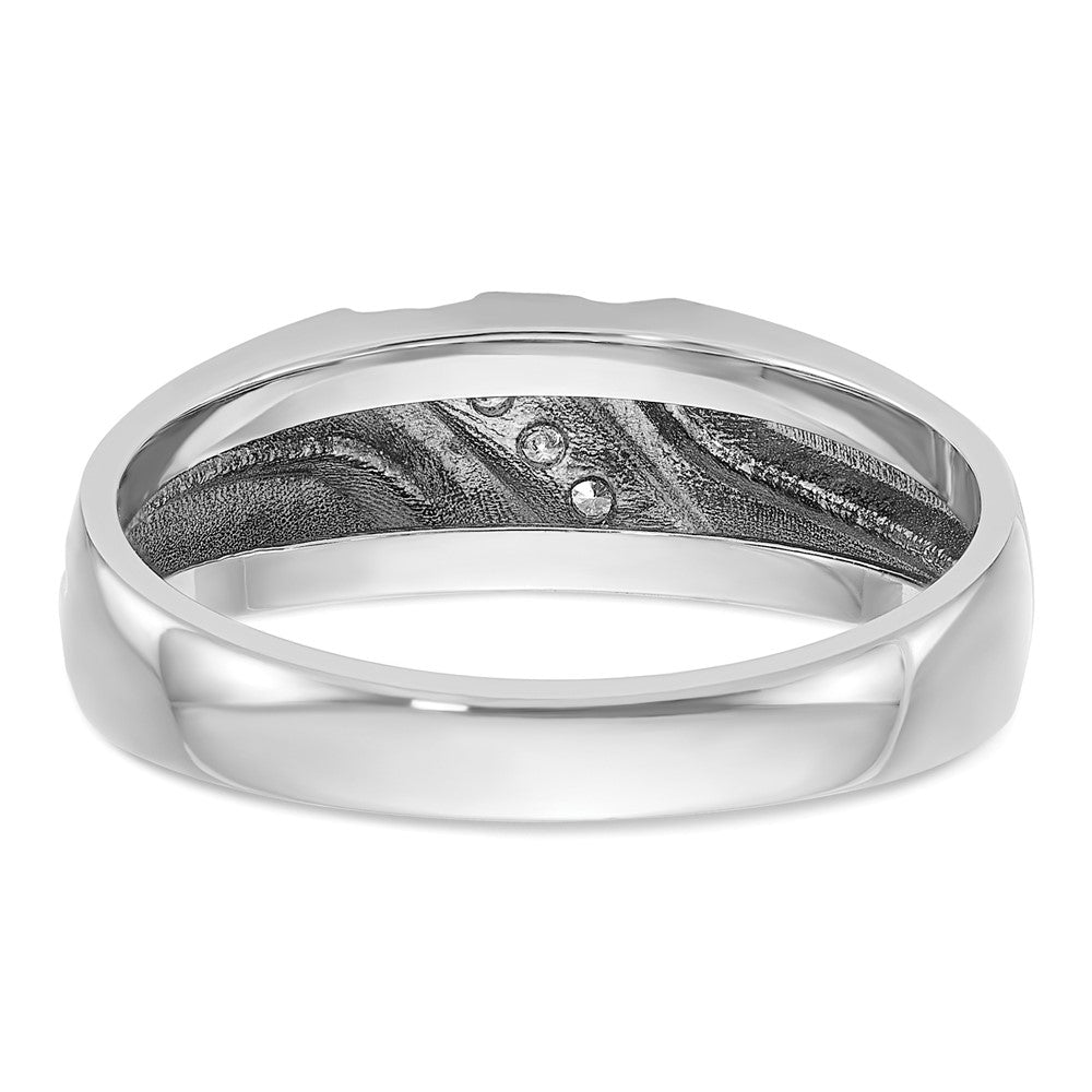 IBGoodman 14k White Gold Men's Polished Satin and Grooved 5-Stone 1/20 Carat AA Quality Diamond Ring