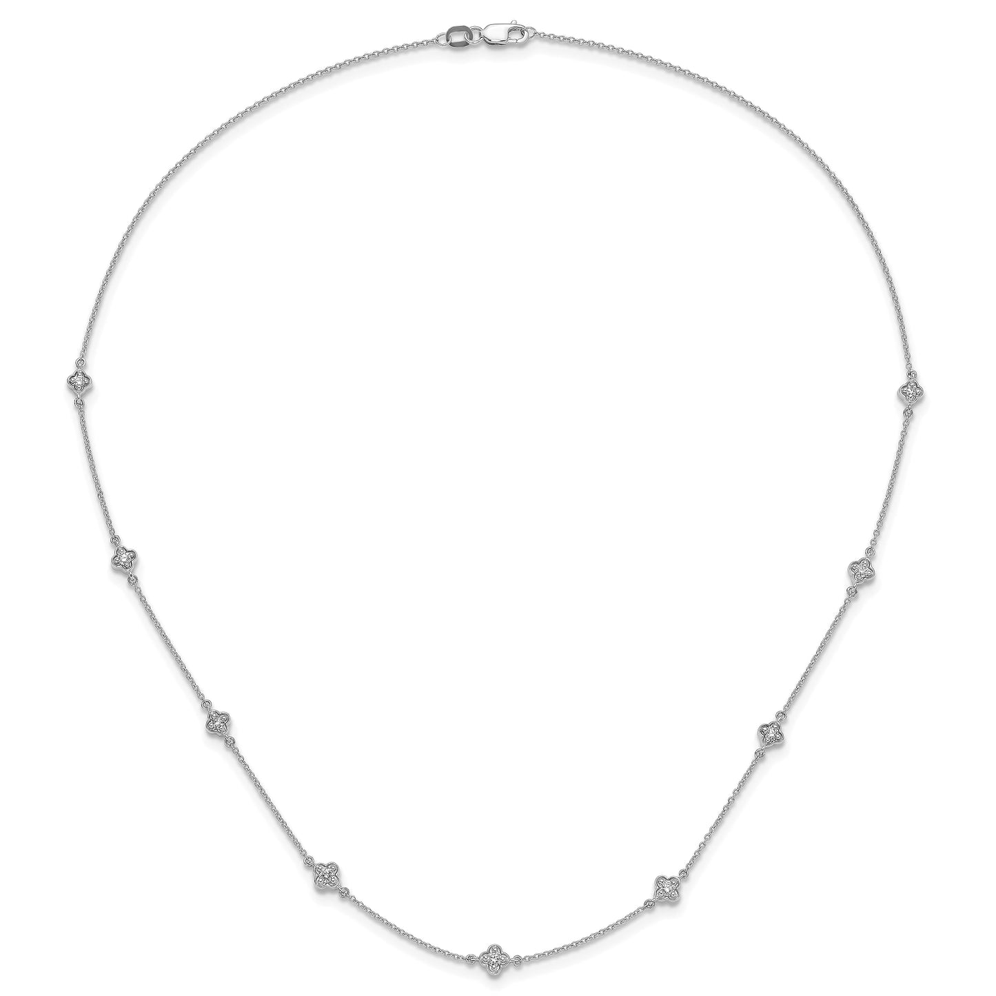 14k White Gold Complete 1/2 carat Diamond Quatrefoil Design 9-Station 18 inch Necklace