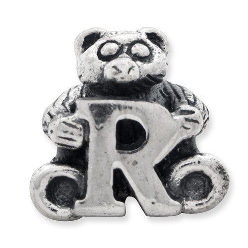 925 Sterling Silver Artisan Oxidized Reflections Letter Name Personalized Monogram Initial R Bead Charm 7.27x7.27mm Wide