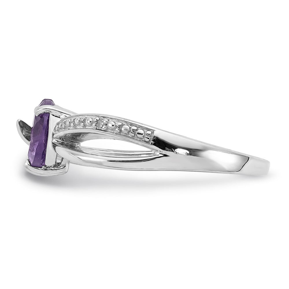 Sterling Silver Heart Shaped Amethyst & Diamond Ring
