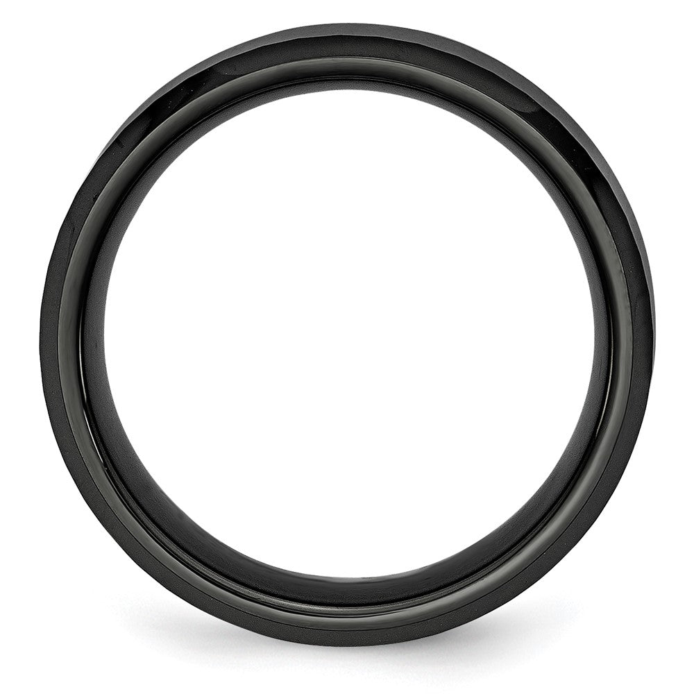 Chisel Ceramic Black Faceted Beveled Edge 8mm Polished Band Size - 12