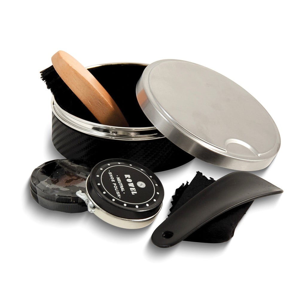 Bey-Berk International BB508 Shoe Shine Set in Stainless Steel & Black Leather Case