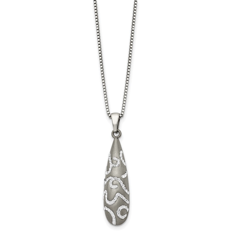 Stainless Steel Polished w/Crystal 18in Necklace