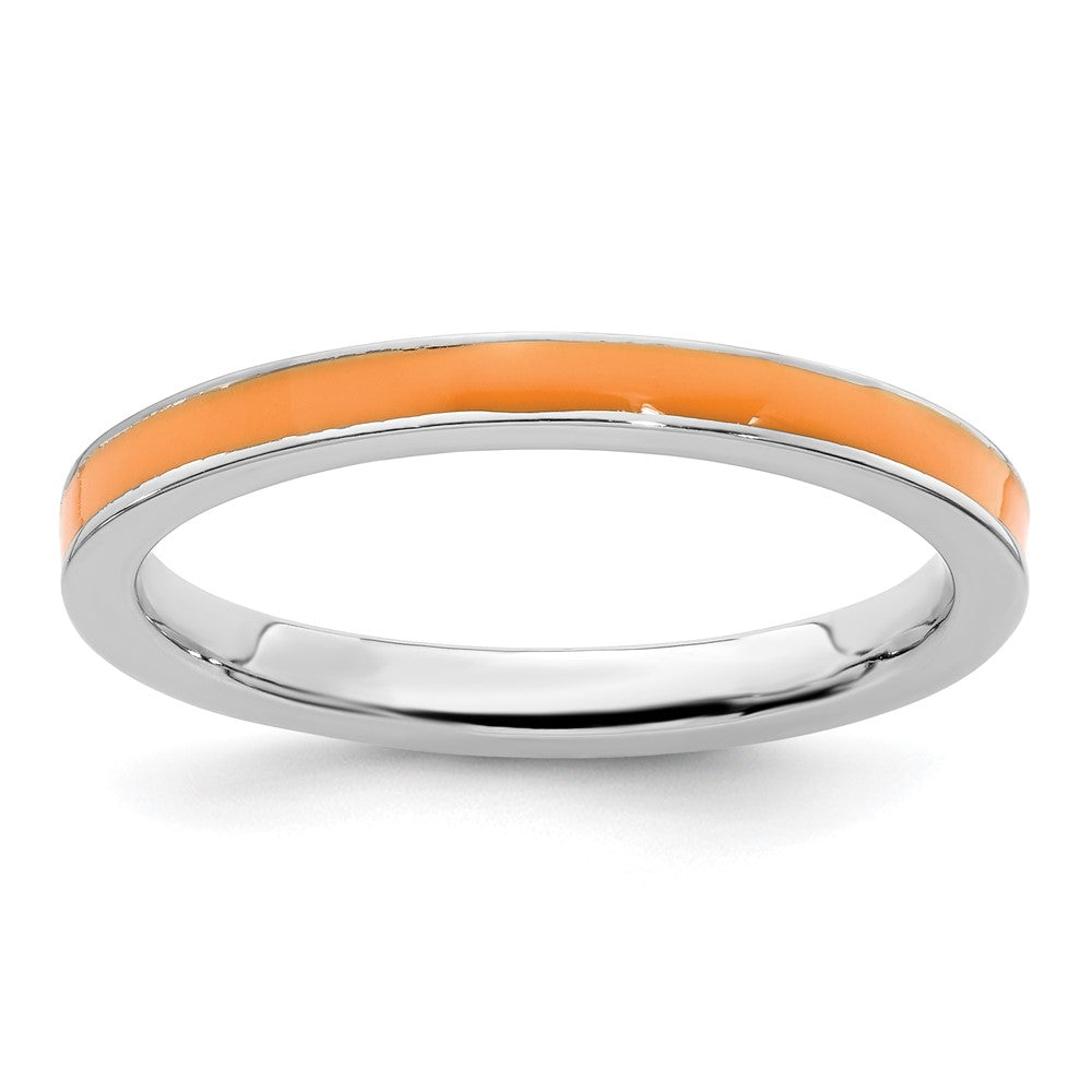 Sterling Silver Stackable Expressions Orange Enameled 2.25mm Ring Size -9