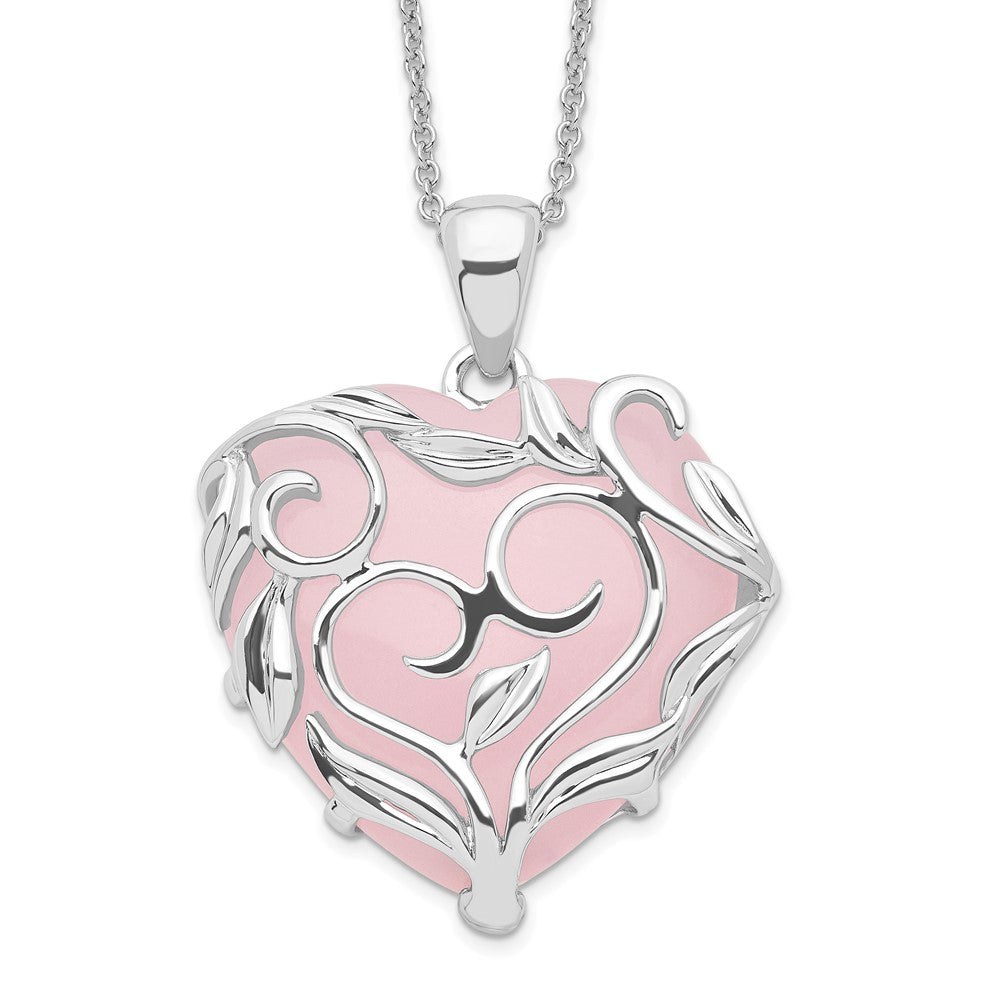Sentimental Expressions Sterling Silver Rhodium-plated Rose Quartz Generous Heart 18 inch Necklace with Poem Card 18 Inches