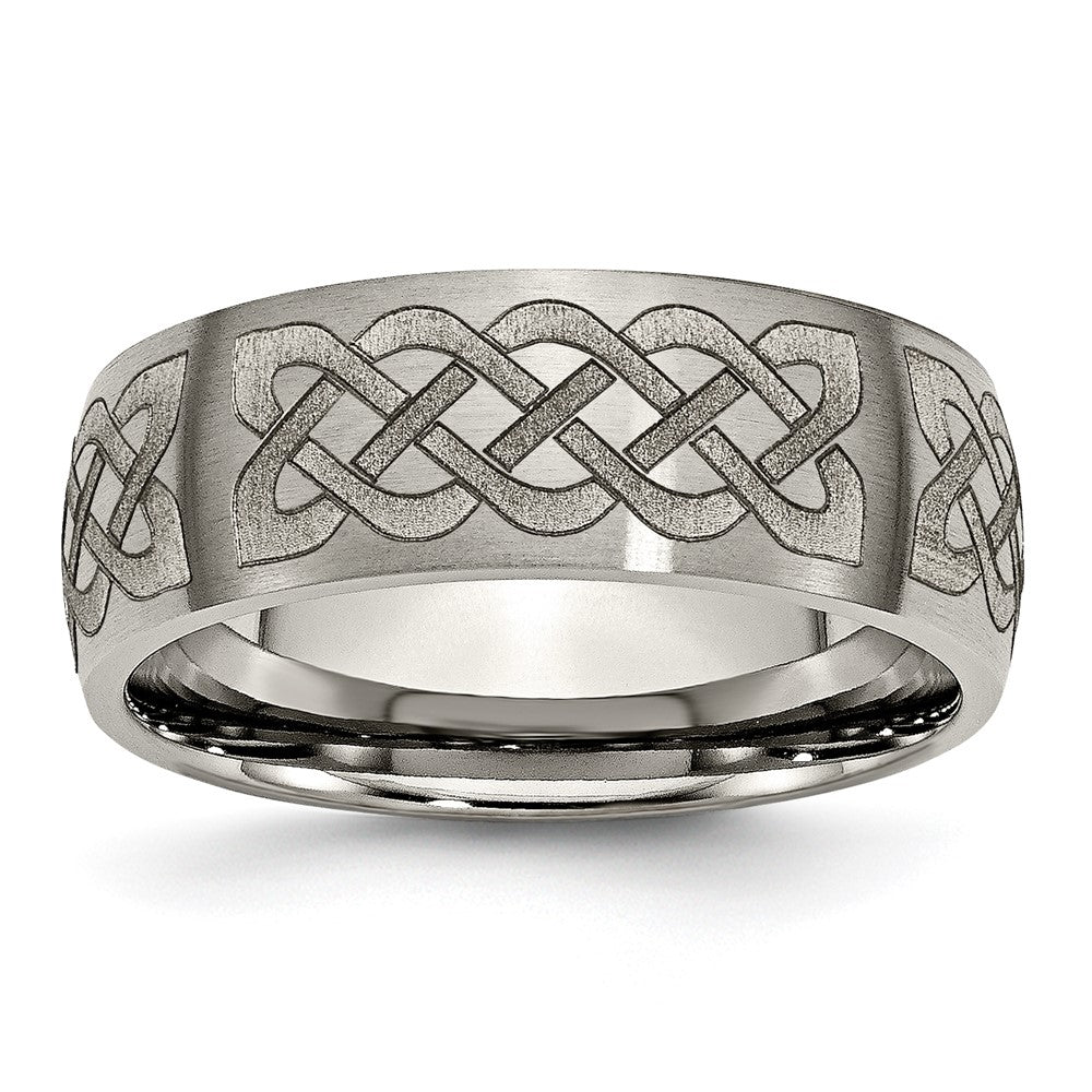 Titanium Brushed Celtic Laser Design 8mm Band Size - 12.5