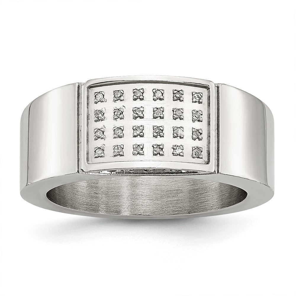 Stainless Steel Polished 1/10ct Diamond 9.5mm Band Size - 10
