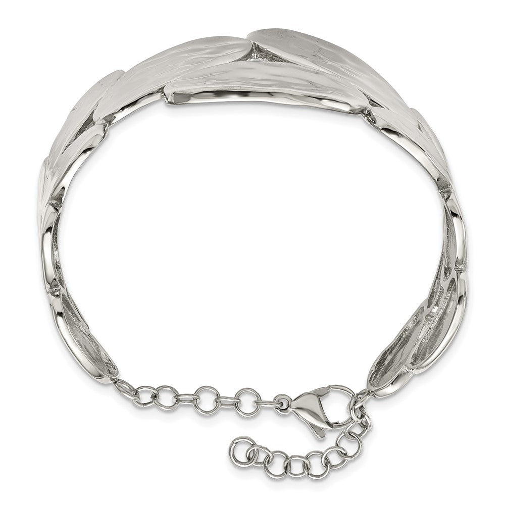 Stainless Steel Polished & Hammered w/1.5in ext. Bangle Bracelet