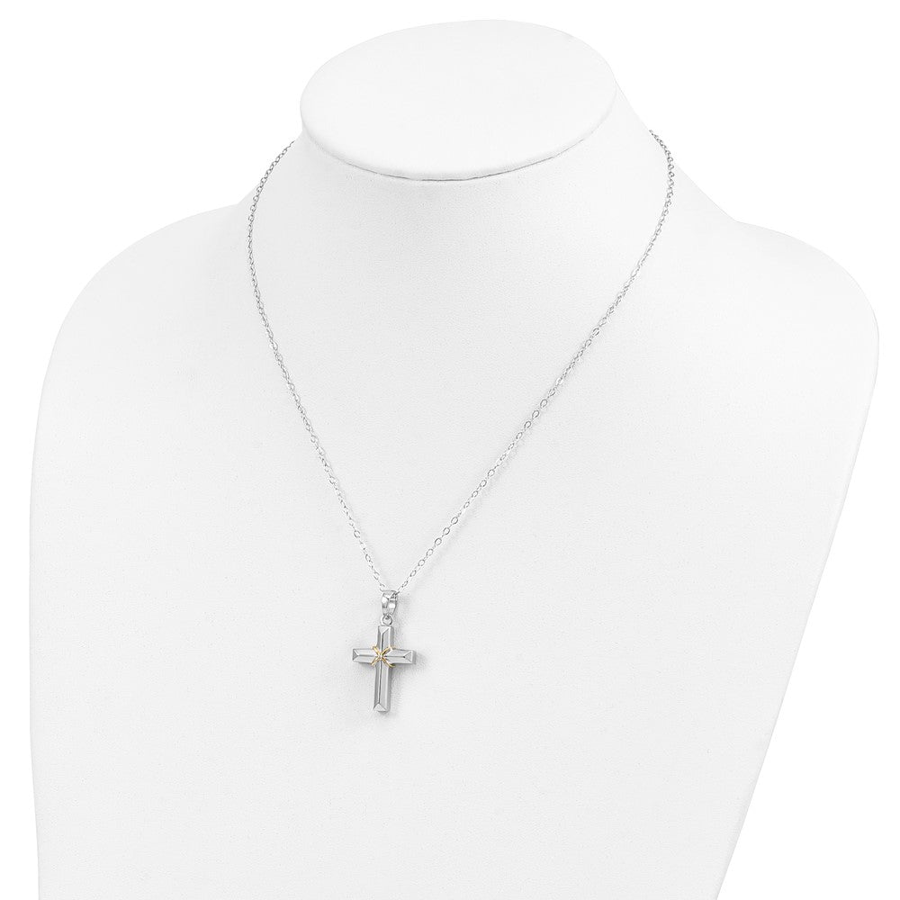 Sentimental Expressions Sterling Silver Rhodium-plated CZ Gold-tone Accent Cross Ash Holder 18 Inch Necklace 18 Inches