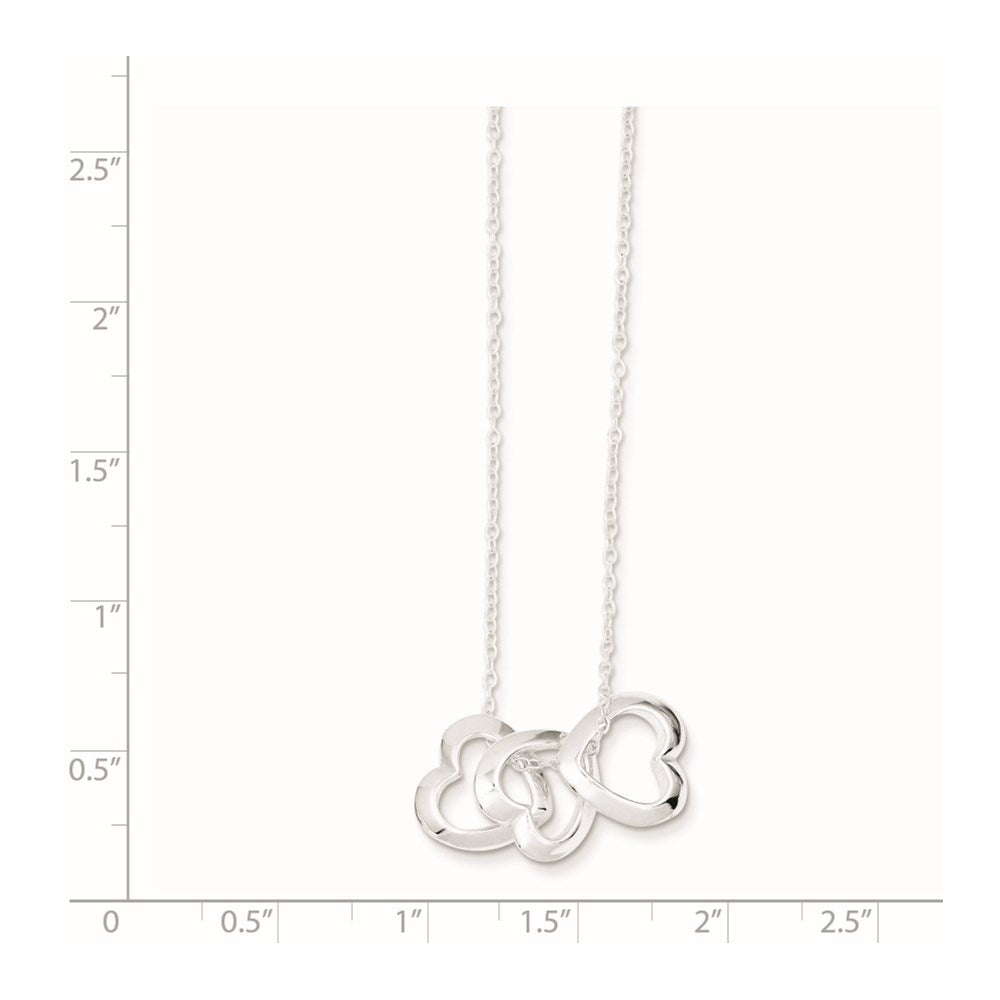 Sterling Silver Polished Fancy 3- Heart Necklace 18 Inches