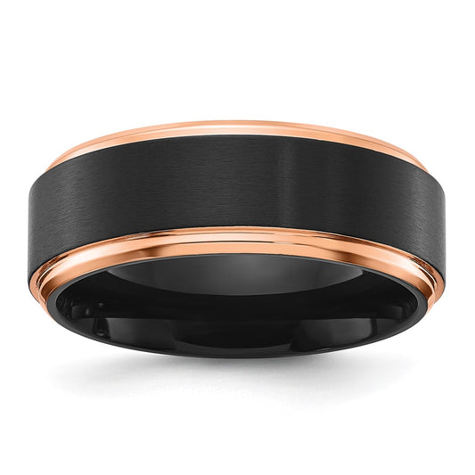 Chisel Titanium with Brushed Center Black and Rose IP-plated 8mm Band Size - 10.5