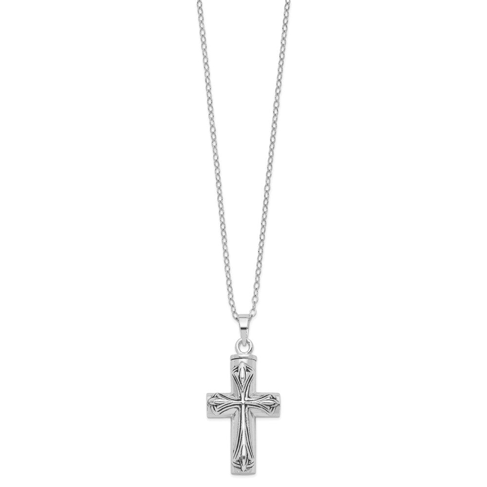 Sentimental Expressions Sterling Silver  Rhodium-plated Antiqued Cross Ash Holder 18 Inch Necklace 20 Inches