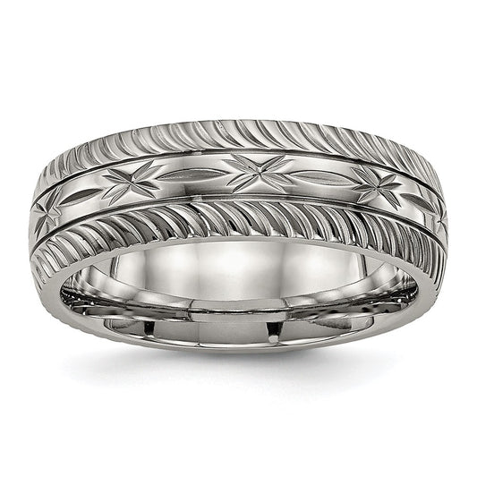 Titanium Polished Diamond Cut 7mm Band Size - 10