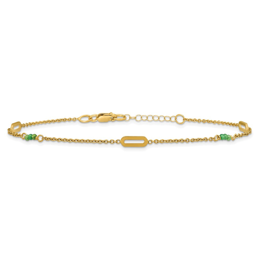 14k Polished Green Zircon Beads and Ovals 9 inch with 1 inch Extender Anklet