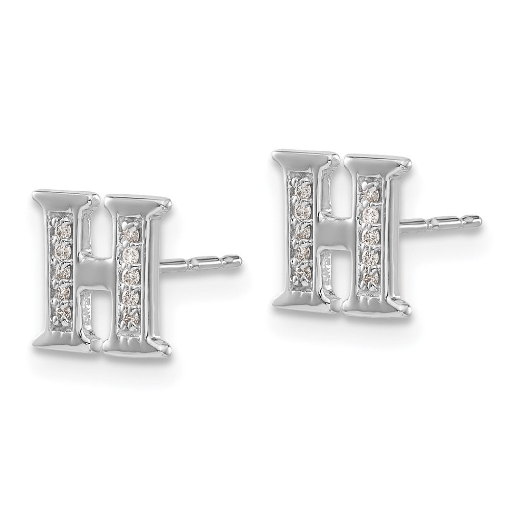 14k White Gold Diamond Initial H Earrings