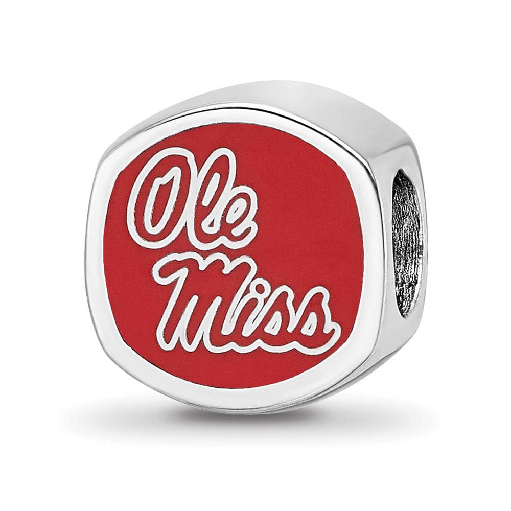 Sterling Silver U of Mississippi Cushion Shaped Logo Bead Charm