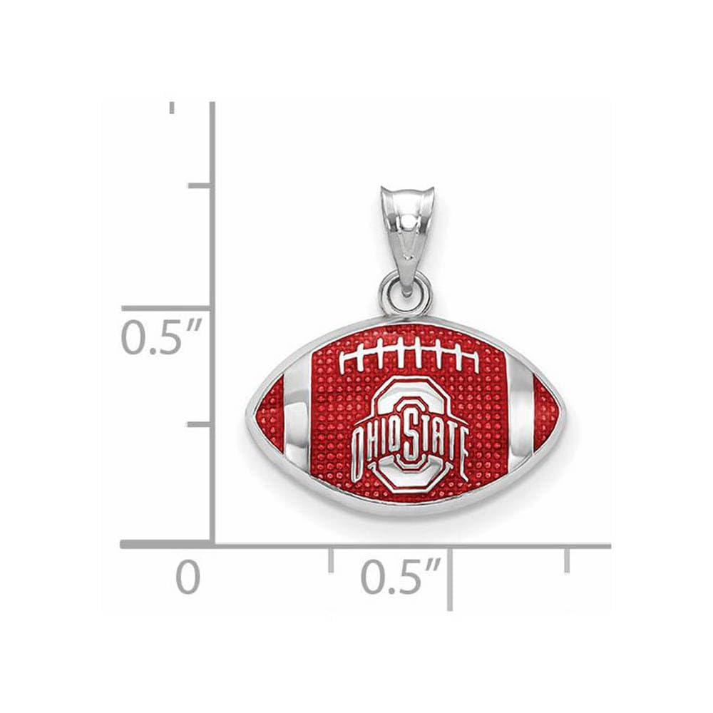 Sterling Silver Rhodium-plated LogoArt The Ohio State University Enameled Football Pendant QSS508OSU
