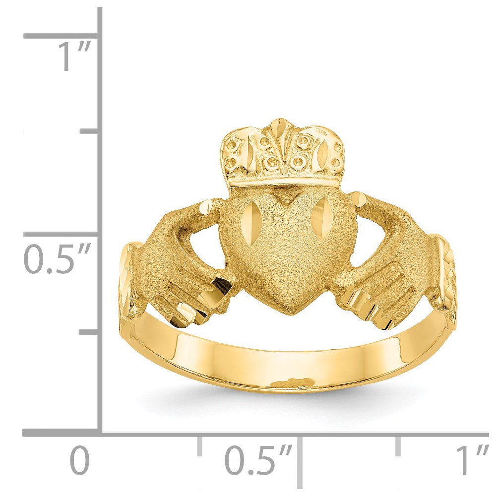 14K Diamond-cut Claddagh Ring Size 10