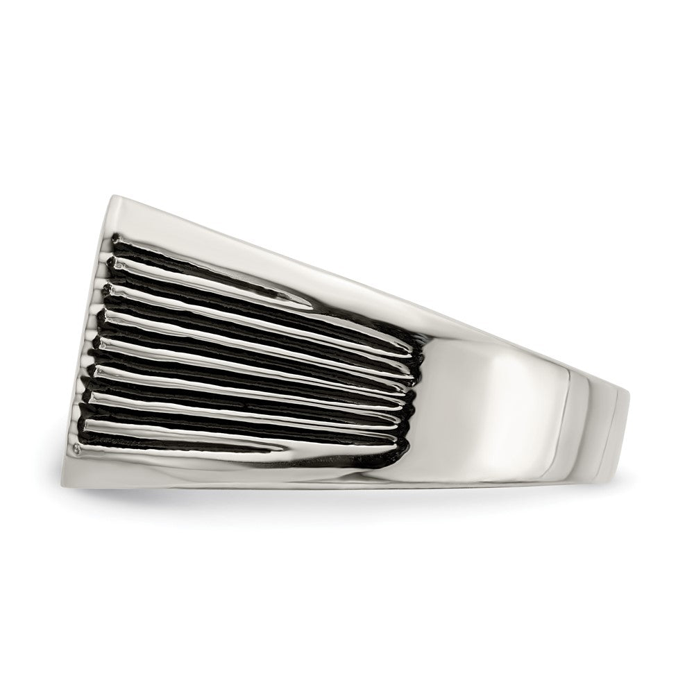 Stainless Steel Polished with Black Enamel Signet Ring Size - 11