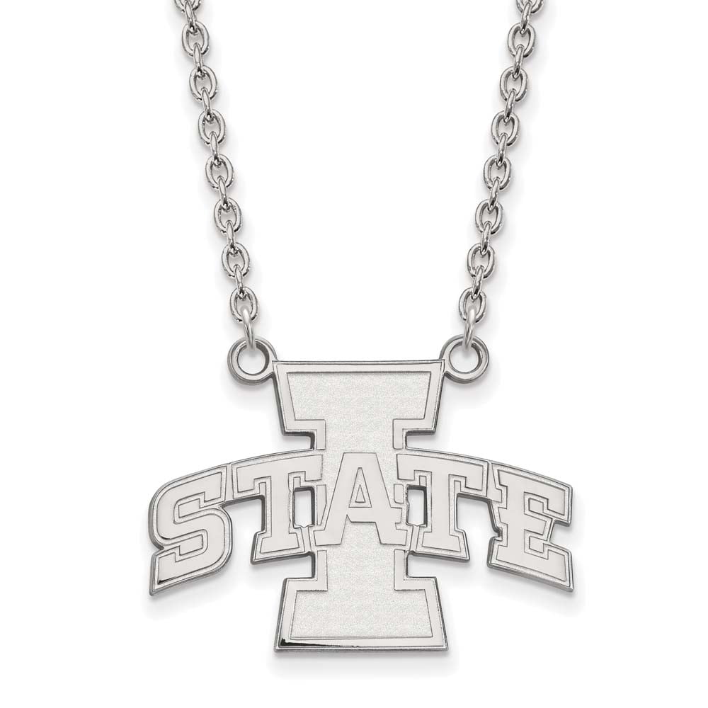 Sterling Silver Rhodium-plated LogoArt Iowa State University Large Pendant 18 inch Necklace QSS007IAS-18