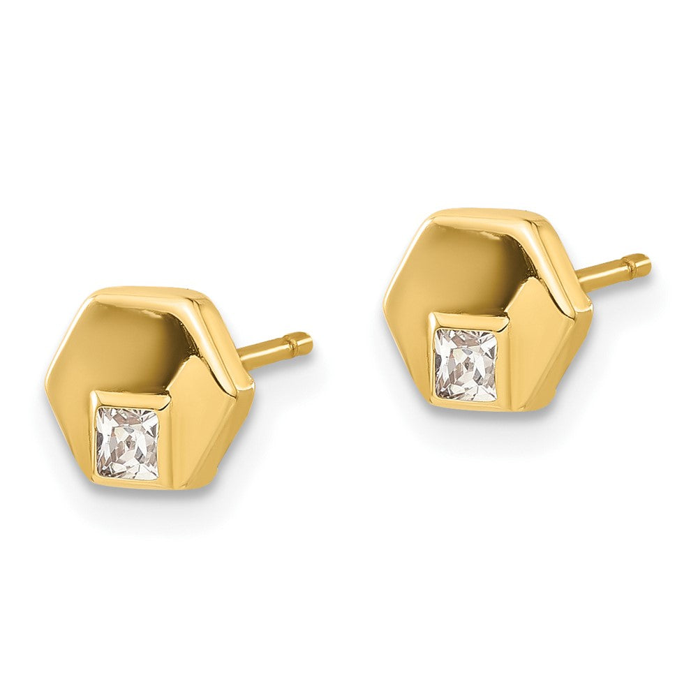 14ky Polished Hexagon CZ Post Earrings