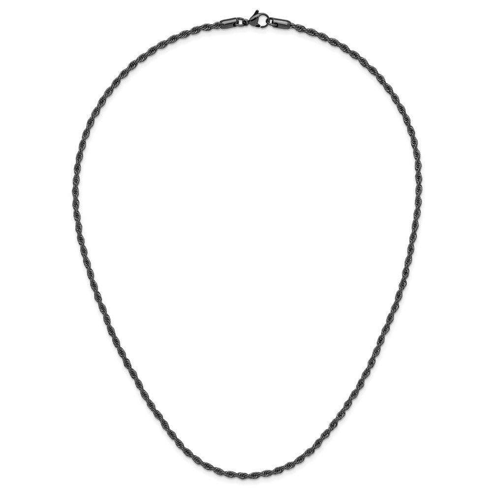 Chisel Stainless Steel Polished Black IP-plated 3mm 22 inch Rope Chain