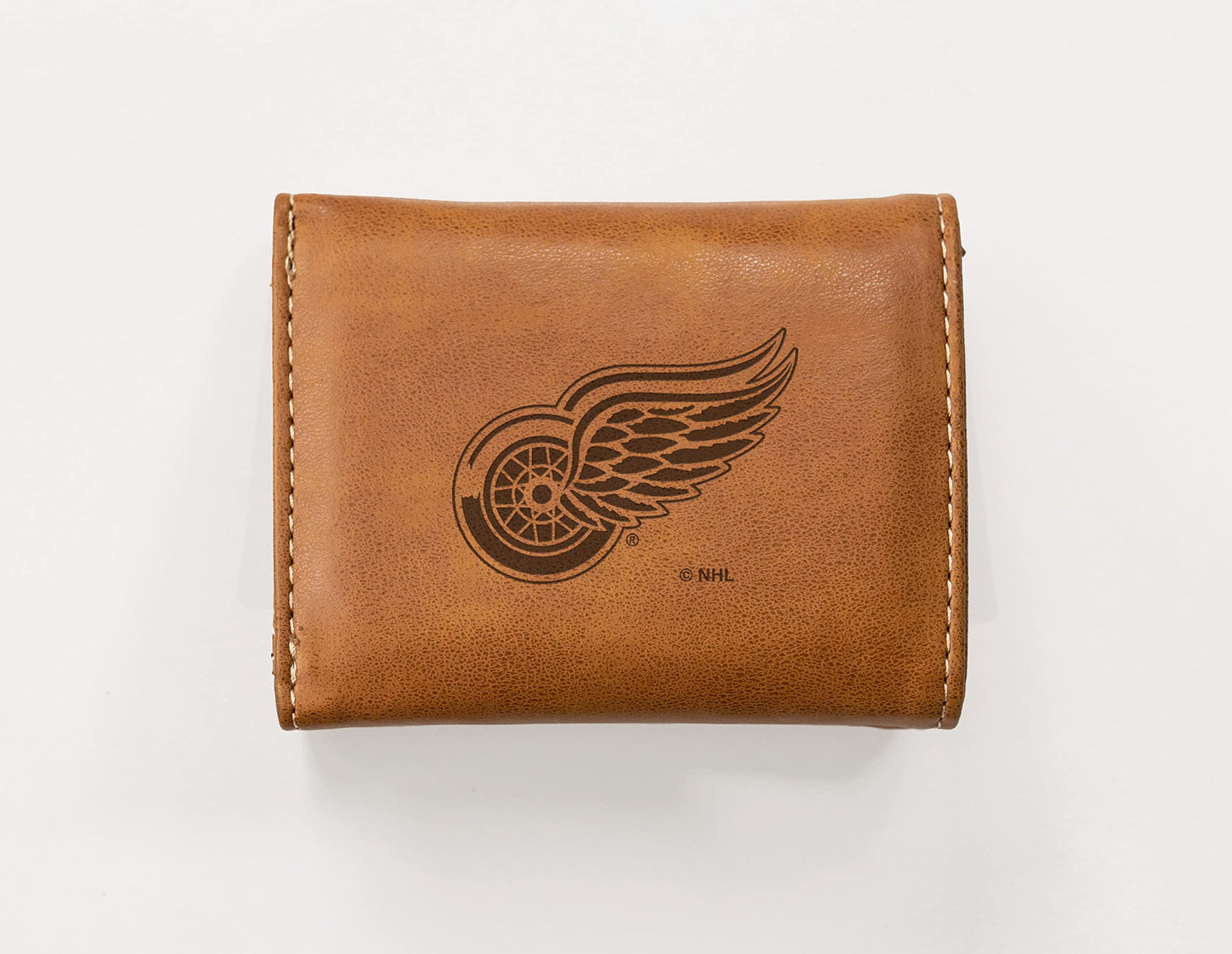 Detroit Red Wings Brown Laser Engraved Tri-Fold Wallet - Men's Accessory