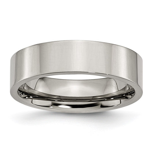 Titanium Polished 6mm Flat Band Size - 8