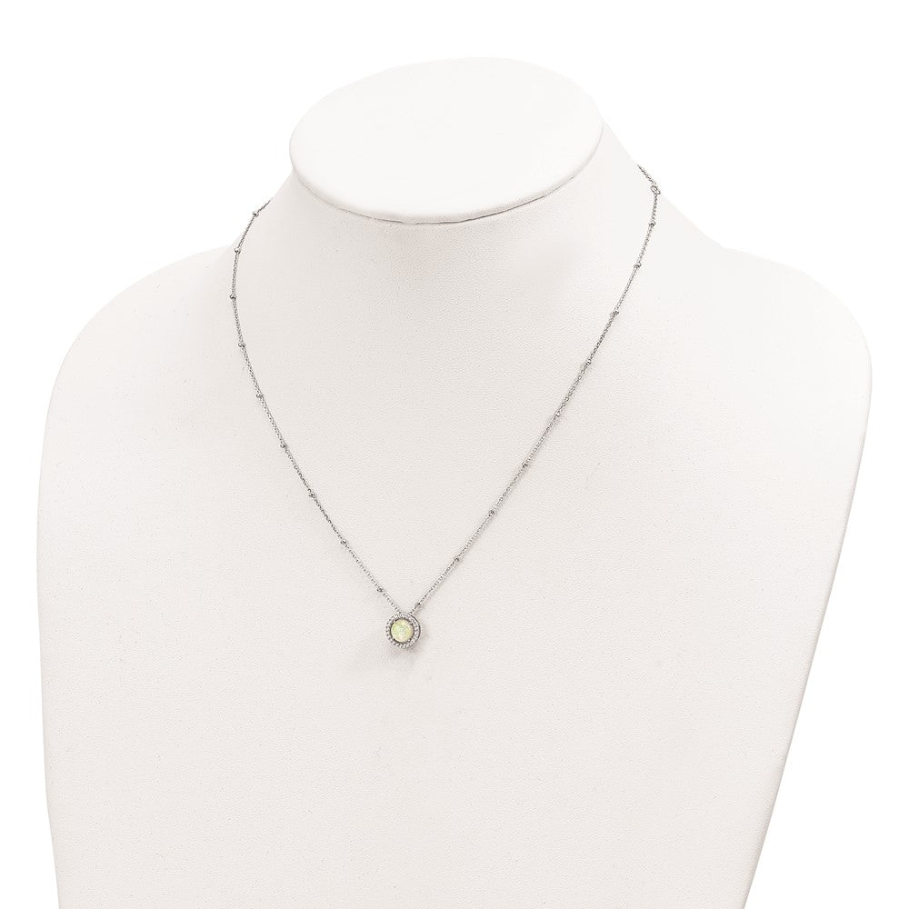 Sterling Silver RH-plated White Created Opal CZ Beaded w/2 in ext. Necklace 16 Inches