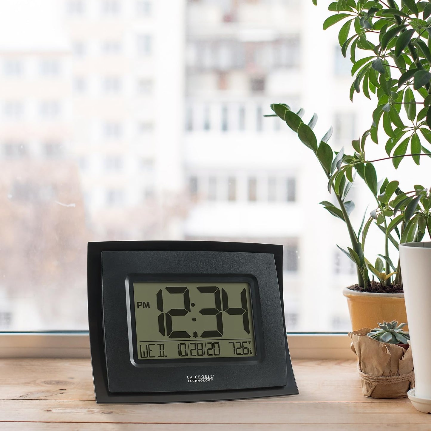 La Crosse Technology Digital Black Clock with Indoor Temperature, WT-8002U-B-INT