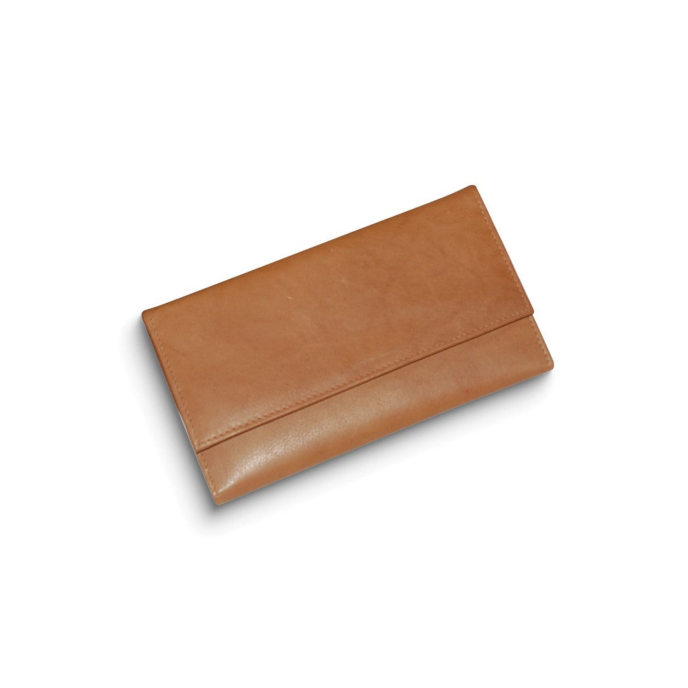 Ladies Tan Leather 7-Slot Medium Clutch with ID Window and Checkbook