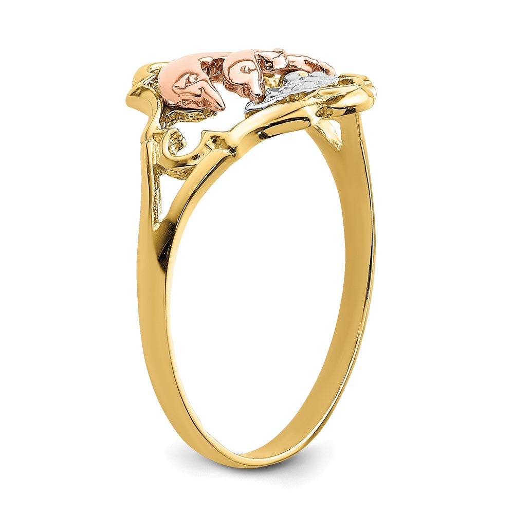 14K Yellow and Rose Gold W/Rhodium Double Dolphin Ring Size 6