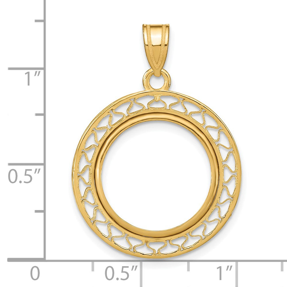 Wideband Distinguished Coin Jewelry 14k Polished Fancy Wire 16.5mm Prong Coin Bezel Pendant