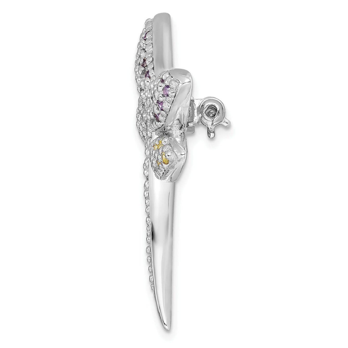 Sterling Silver Purple, Yellow & Clear CZ Dragonfly Pin