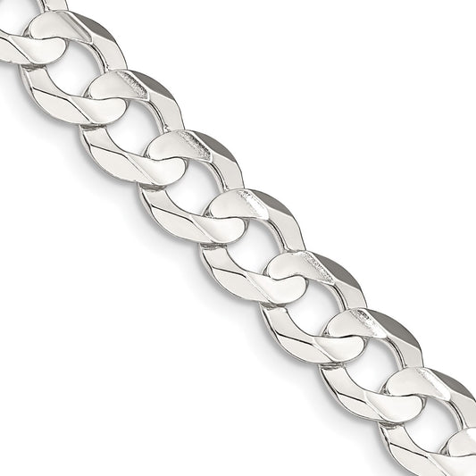 Sterling Silver 7.8mm Concave Beveled Curb Chain 24 Inches