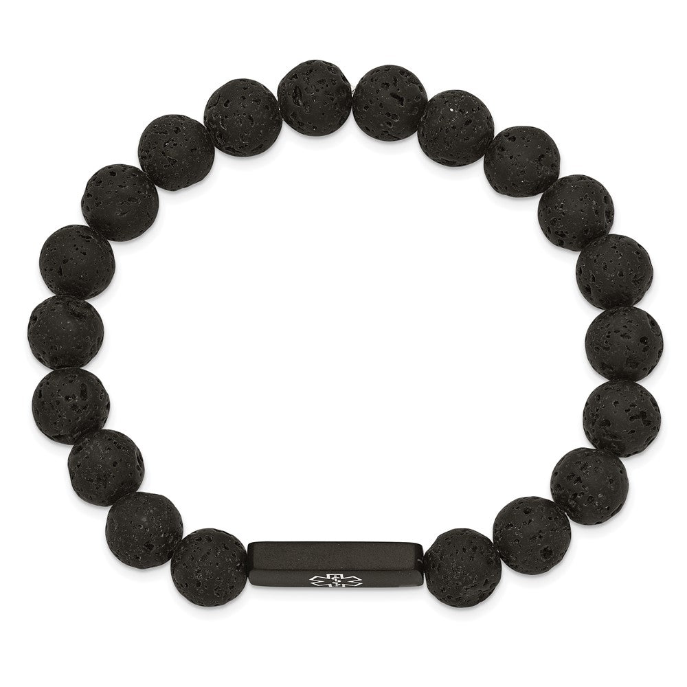 Stainless Steel Brushed Black IP Enamel Medical Lava Stone Stretch Bracelet
